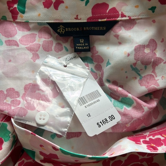 Brooks Brothers Shirt Dress Short Sleeve Cotton Pink Floral Pockets Sz 12 NEW - Picture 12 of 14
